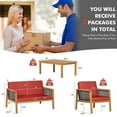 thumbnail image 3 of Gymax 4PCS Patio Acacia Wood Furniture Set PE Rattan Conversation Set w/ Red Cushions, 3 of 10