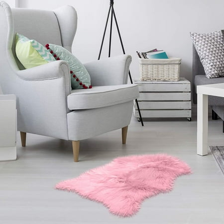 Faux Fur Sheepskin Rug Light Pink Furry Rugs For Vanity