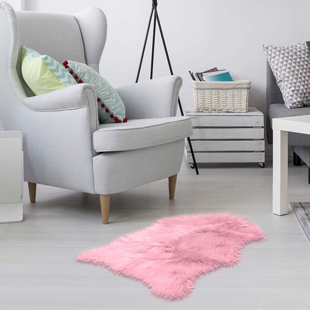 Faux Fur Sheepskin Rug Light Pink Furry Rugs For Vanity Seats Chairs Cover Plain Shaggy Area