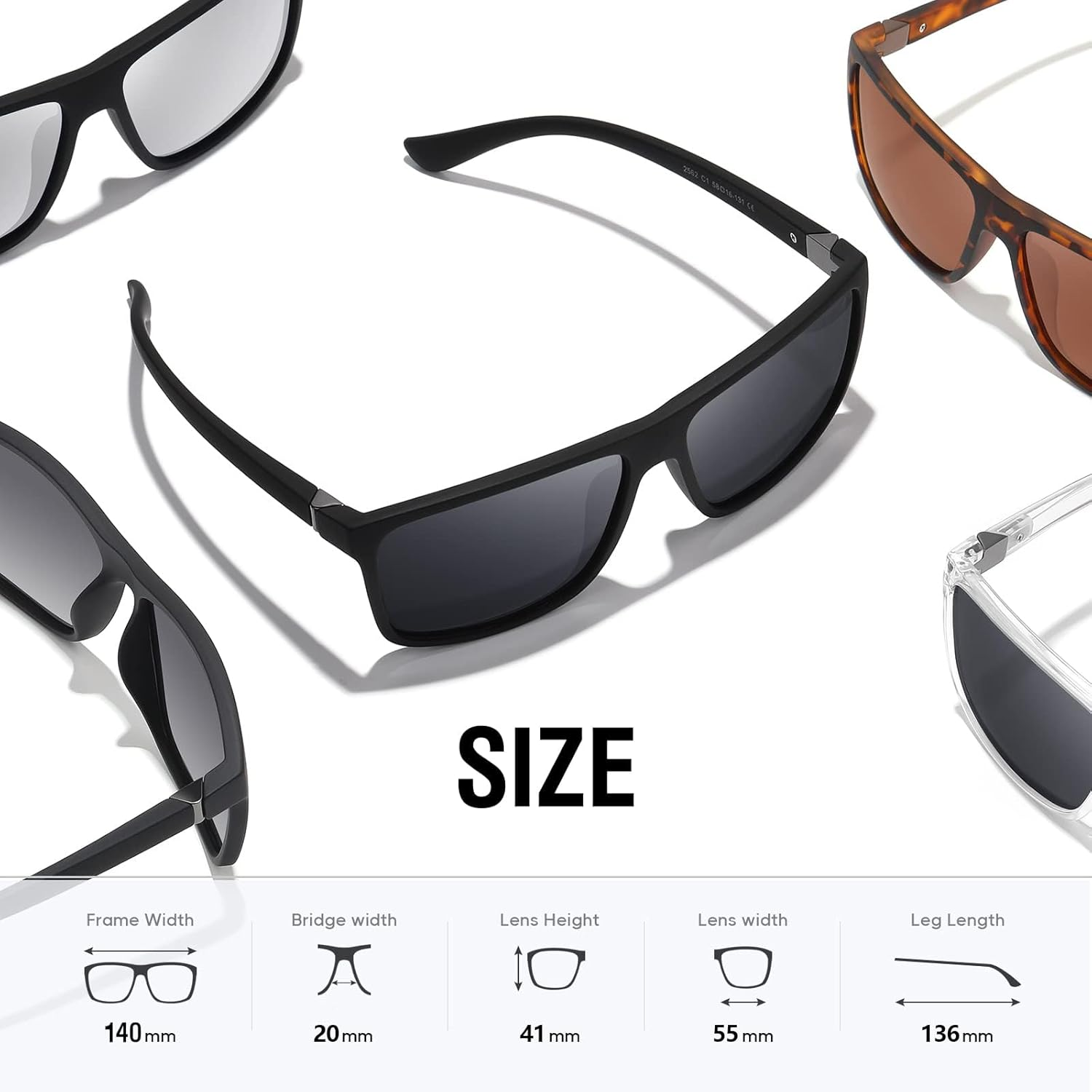 AOMASTE Polarized Retro Square Sunglasses, Black photo 3