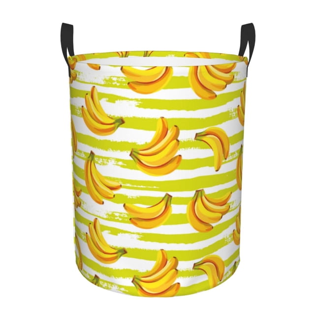 Balery Bananas On A Striped Cesta de ropa redonda con asas, impermeable, independiente, para ropa, juguetes, dormitorio y familia-Small