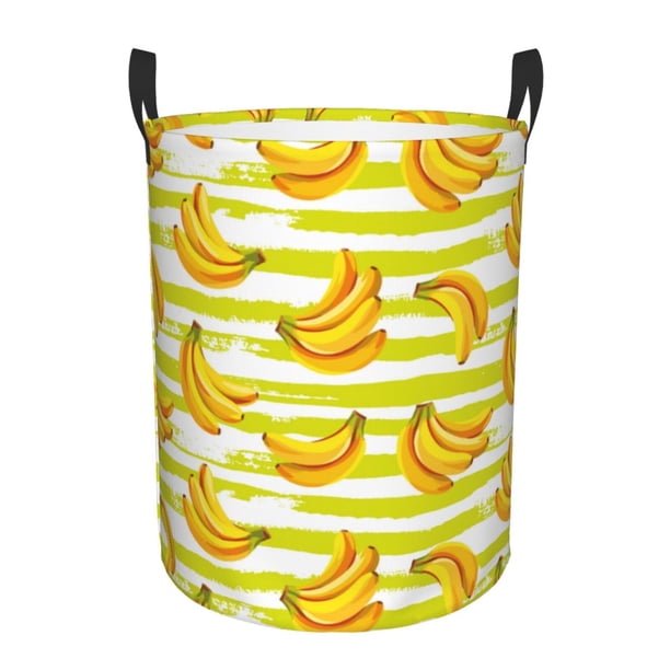 Balery Bananas On A Striped Cesta de ropa redonda con asas, impermeable, independiente, para ropa, juguetes, dormitorio y familia-Small