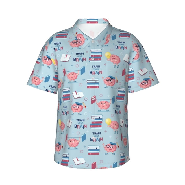Balery Brain Training Camisas hawaianas de manga corta para hombre, camisas playeras de corte holgado, camisas de vacaciones con botones,Large