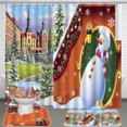 thumbnail image 1 of Festive Snowy Christmas Shower Curtain Set - Whimsical Snowman & Winter Town Design, 1 of 5