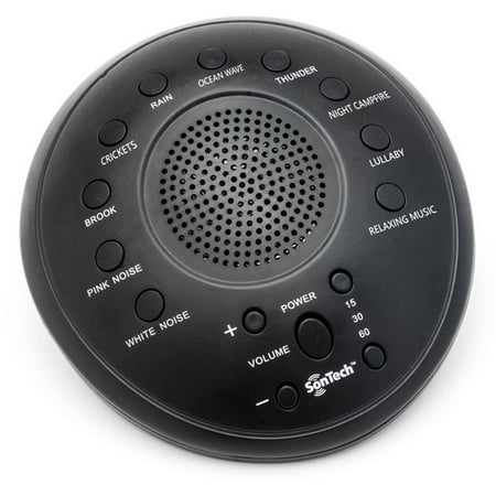 SonTech White Noise Sound Machine  10 Natural Soothing Soundtracks  Multiple Timer Settings  Battery  Adapter Charging Options