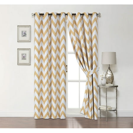 2 Pack Chevron 100 Blackout Curtains W Tiebacks Yellow 84 In