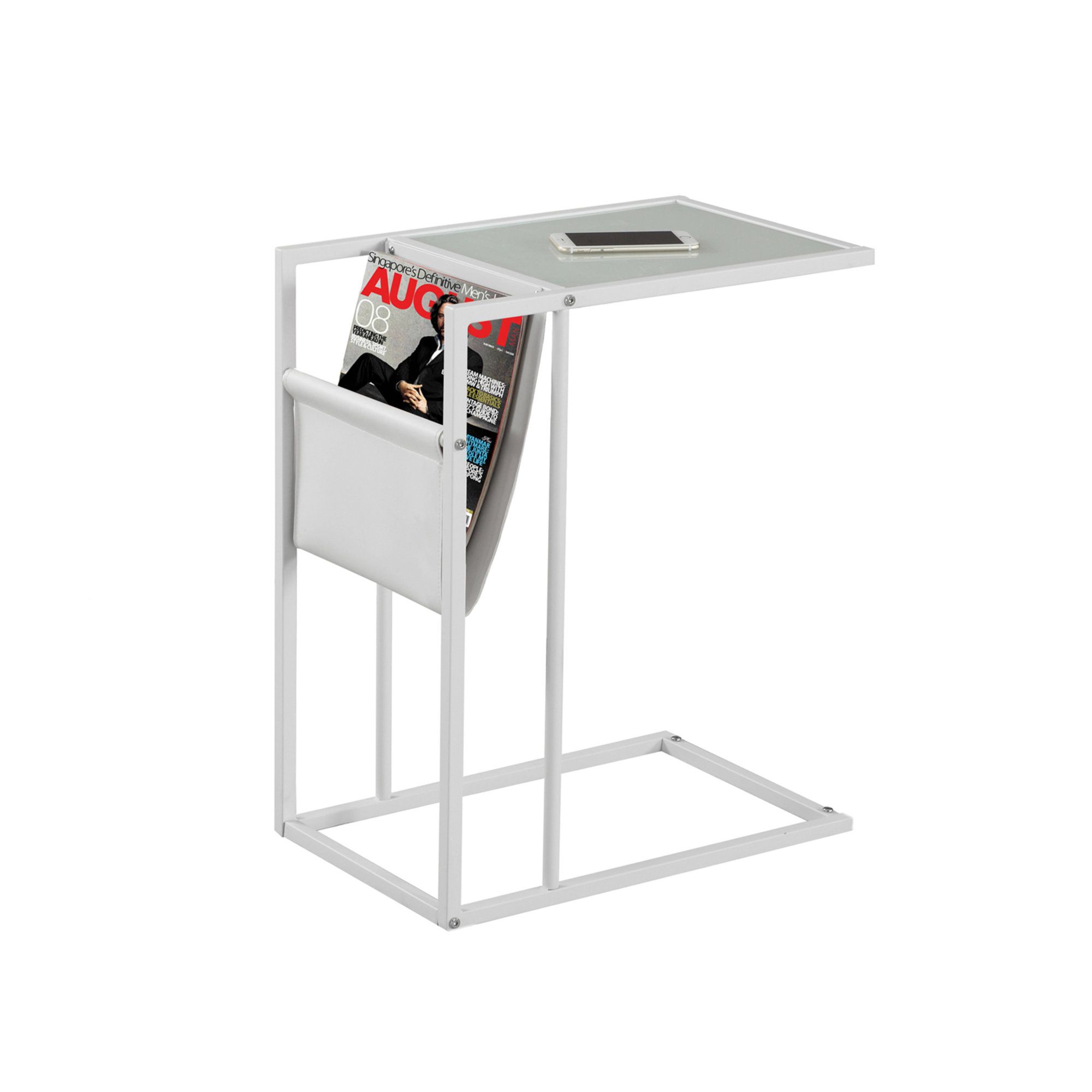 24" White Contemporary Rectangular Accent Table with Magazine Rack