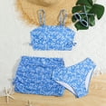 thumbnail image 2 of TOWED22 Girl's Floral Print 3 Piece Bikini Set Vacation Swimsuit with Beach Skirt(Blue,8-9 Y), 2 of 8