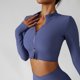 thumbnail image 3 of Chaqueta de entrenamiento para mujer Cremalleras dobles de secado rápido Estilo recortado Chaqueta de entrenamiento recortada de chinlon transpirable para entrenamiento en el gimnasio Púrpura S, 3 of 7