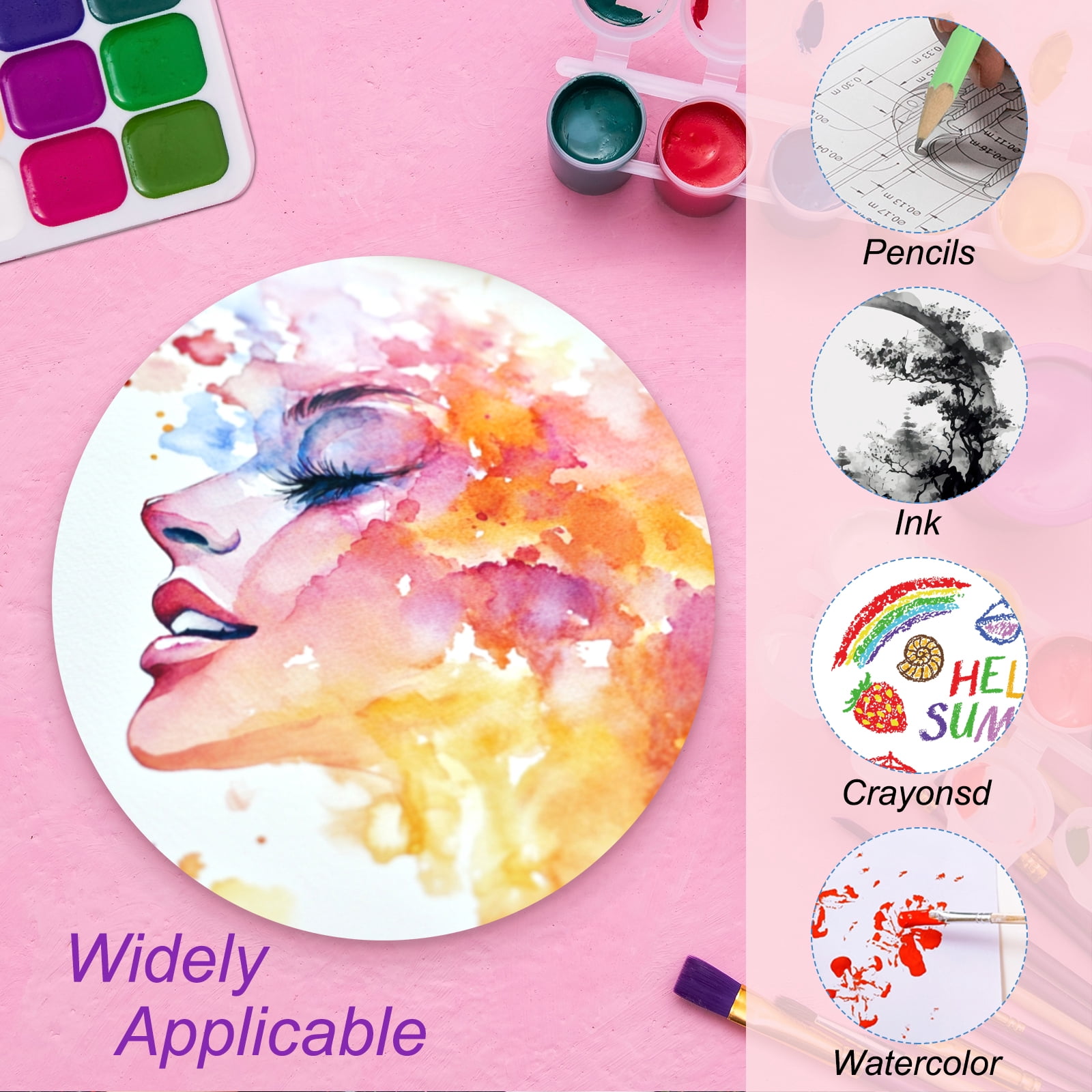 Uxcell 100Pcs Pure Cotton Watercolor Paper 140lb/300 GSM Water Coloring Paint Paper for Art 8x12 inch