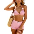 thumbnail image 4 of GEWSEY Women 2 Piece Bikini Shorts Set Y2k Halter String Triangle Bikini Top with Low Rise Swim Boyshorts Beachwear Pink for Size L, 4 of 9