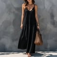 thumbnail image 4 of Sundresses for Women Summer Smocked Cami Maxi Dresses Spaghetti Strap V Neck Flowy Long Beach Vacation Dress, L, 4 of 6
