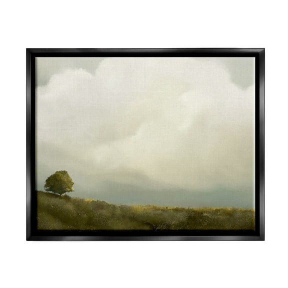 Stupell Industries Clouds Over Pasture Landscape Painting Black Floater Framed Canvas Art Print Wall Art, 21 x 17