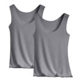 thumbnail image 2 of Cotton Tank Tops for Women, Laser Cut Basic Scoop Neck Camisole Undershirt with Built-In Support and Wide U-Neck Gray XXL, 2 of 6