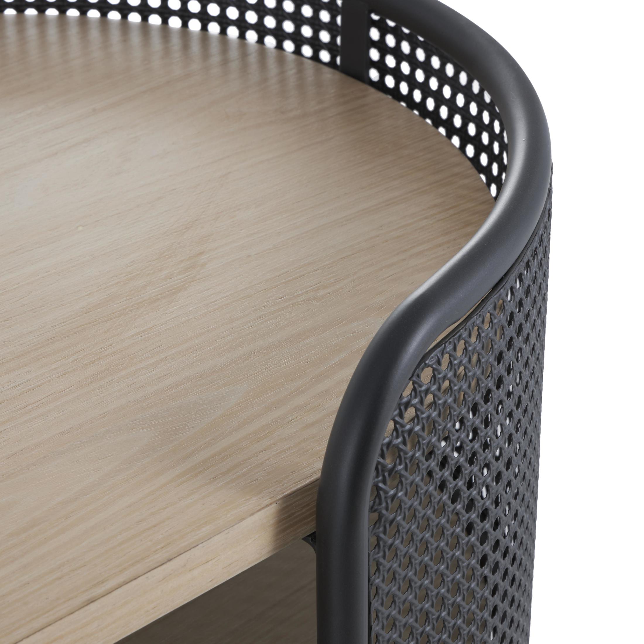 DecMode 49" x 18" Light Brown Wooden Oval Two-Toned Coffee Table with Mesh Side Panels and Brown Wood Tabletop, 1-Piece