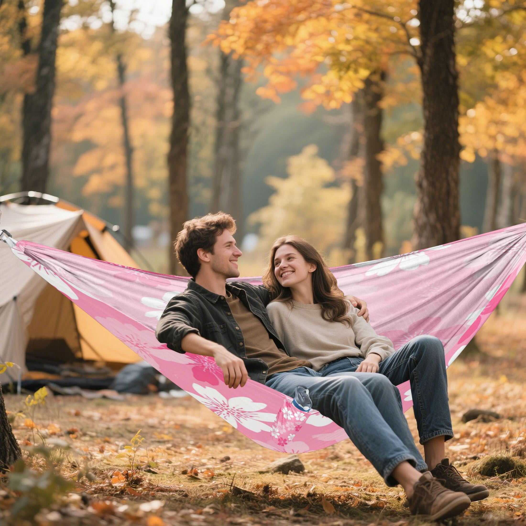 Hammock Camping Hammock Nylon Portable Hammock Travel Camping Hammock Pink Flower Seamless Print