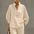 thumbnail image 2 of Women's Cotton Linen Shirts Summer Half Sleeve V Neck Casual Blouse Top, 2 of 9
