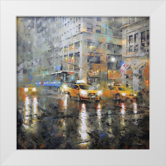 Lague, Mark 26x26 White Modern Wood Framed Museum Art Print Titled - Manhattan Orange Rain