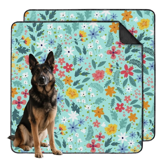 2-Pack Floral Washable Pet Training Mats, Extra Large 48x48 Inch Reusable Puppy Pads, Non-Slip Housebreaking Solution for Big Dog Crate and Floor Use