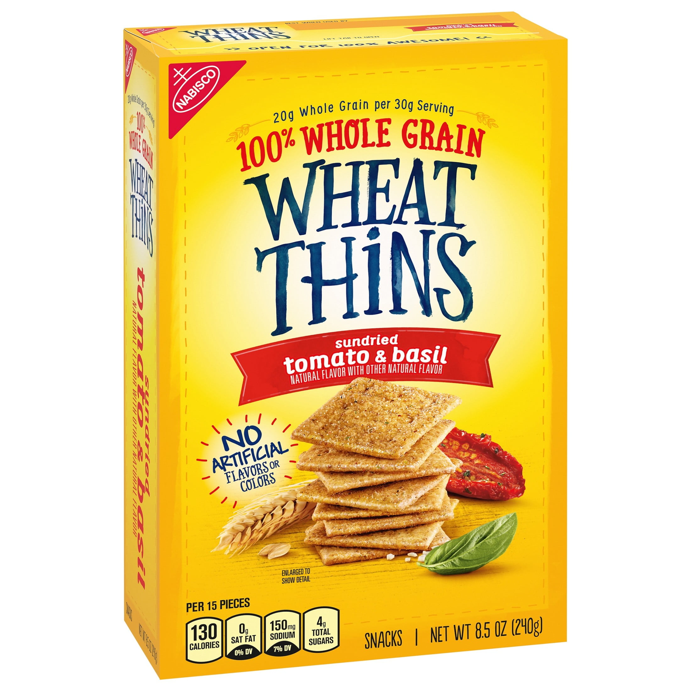 (3 pack) Wheat Thins Sundried Tomato & Basil Snacks, Whole Grain Wheat Crackers, Snack Crackers, 8.5 oz