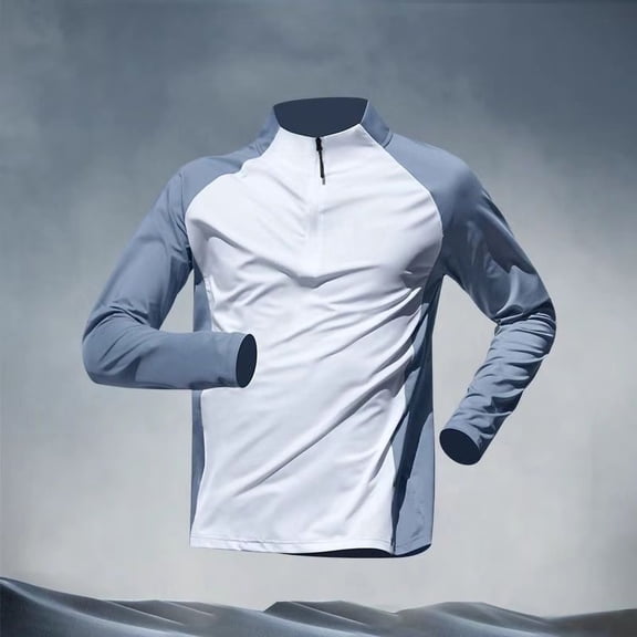 ZyeKqe Athletic Tops for Men Long Sleeve 1/4 Zip up Mock Neck Quick Drying Breathable Fitness Sports Running Workout Shirts