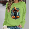 thumbnail image 2 of LangJing Halloween Spooky Season Sweatshirts Women Black Cat Pumpkin Graphic Long Sleeve Shirt Oversized Pullover Fall Tops Green,M, 2 of 7