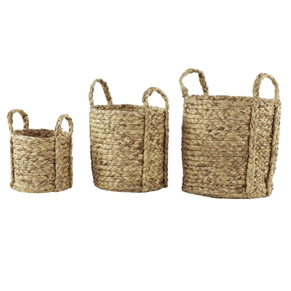 DecMode 20", 17", 13"H Brown Seagrass Handmade Woven Storage Basket with Extended Handles, 3-Pieces
