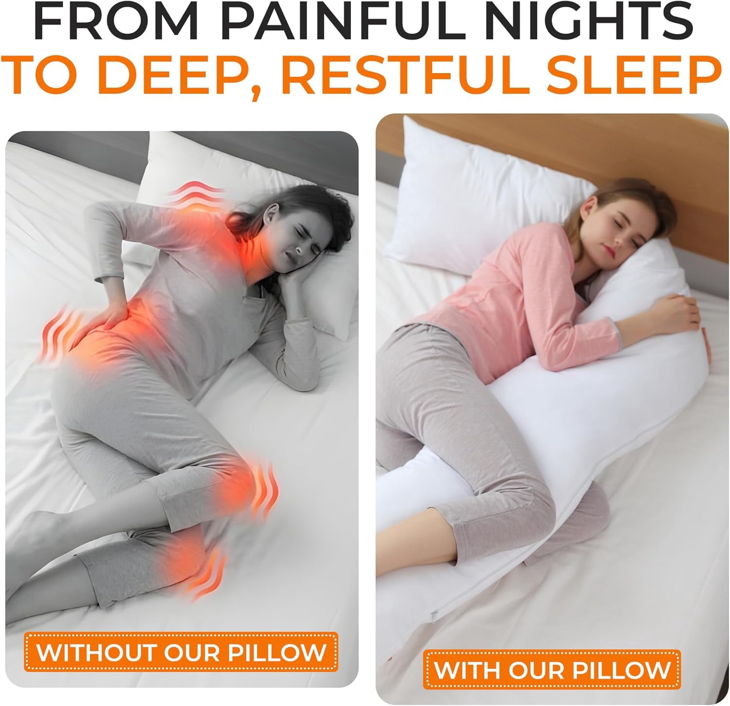 Extra Long Body Pillow for Side Sleeper, Pregnancy, Neck and Shoulder Support - Zippered Cover (19" x 90")