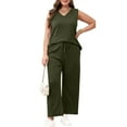 thumbnail image 6 of 2 Piece Outfits Women Fall Lounge Sets V Neck Tops Wide Leg Pants Vacation Travel Sweatsuits with Pockets, 6 of 6