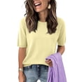 thumbnail image 7 of Womens Crew Neck Short Sleeve Sweaters Lightweight Knitted Pullover Summer Casual Basic Clothes Yellow M, 7 of 7