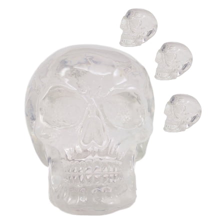 Set Of 4 Clear Translucent Witching Hour Gazing Skull Miniature Figurine 2.5"L