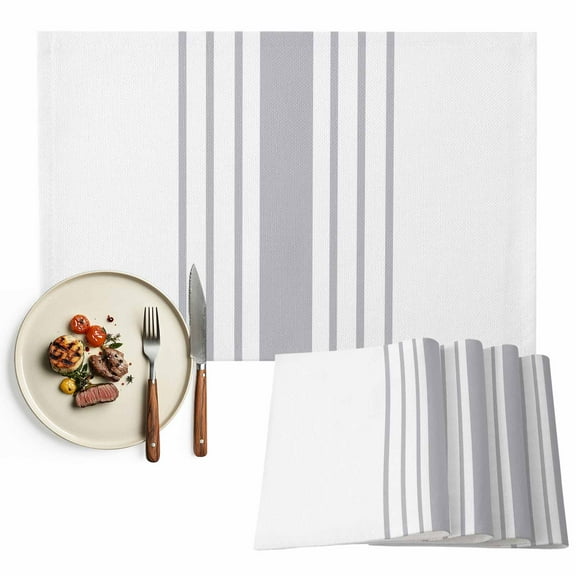 Placemats Set of 4, Grey Stripes Place Mats Vertical Striped Lines Tablemats Washable Placemat Table Decoration for Kitchen Table Dinner Party Home Decor Indoor Outdoor 13x19 Inch