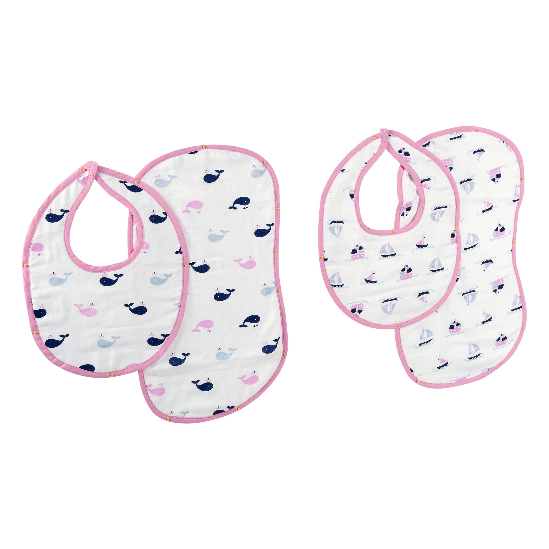 Bacati Muslin Burpies/Bibs, Little Sailor Girls Boats/Whales -  4 PC, 4.0 PIECE(S)
