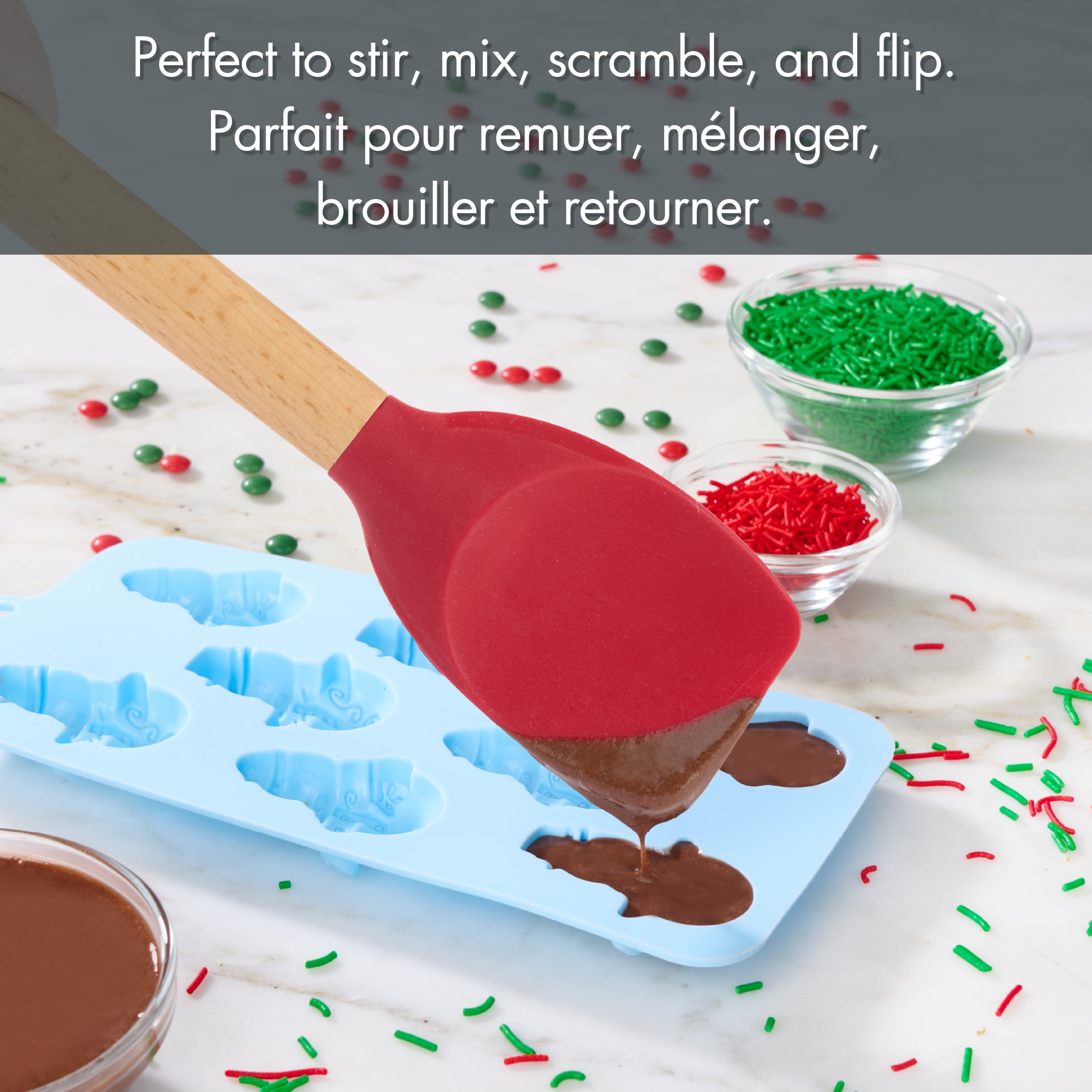 Holiday Time Silicone & Beechwood Spoonula Spatula, Red