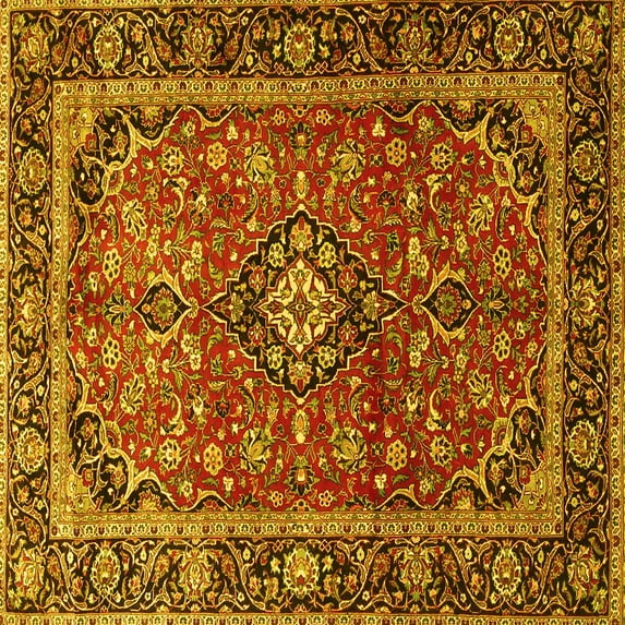Ahgly Company Machine Washable Indoor Square Medallion Yellow Traditional Area Rugs, 4' Square