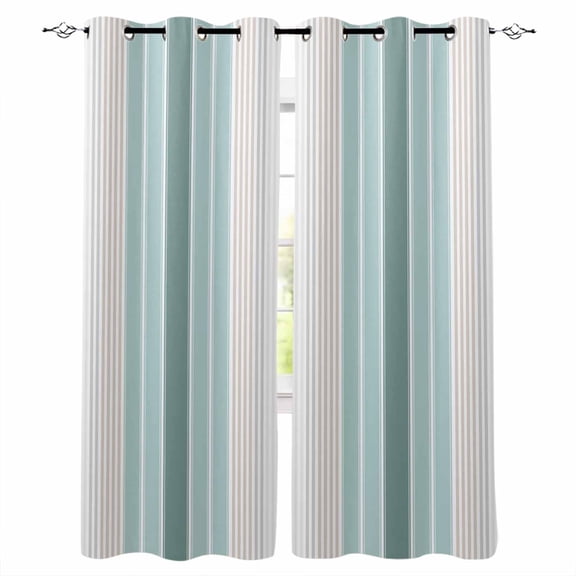 Teal Aqua Stripes Blackout Curtains 54 Inches Long for Bedroom, Minimalist Abstract Vertical Lines Thermal Insulated Room Darkening Black Out Window Curtain Panels Grommet Drapes for Living Room