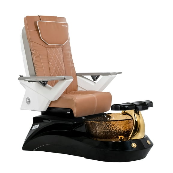 Shiatsulogic Pedicure Chair FX with Discharge Pump, Pipe-Less Magnetic Jet Pedicure Spa, Black/Gold LotusII Tub, Cappuccino Coverset