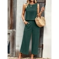 thumbnail image 5 of Women'S Summer 2 Piece Outfits Set Round Neck Sleeveless Tank Crop Top Wide Leg Pants Set with Pockets Dark Blue S, 5 of 8