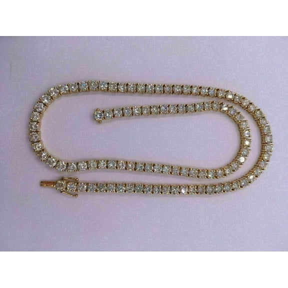 4mm Simulated Diamond Round Cut 18inch Tennis Necklace14K Yellow Gold Plated
