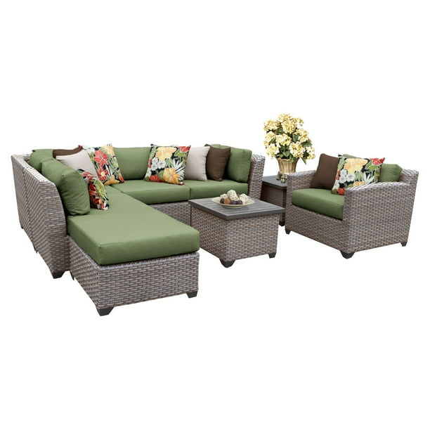 Tk Classics Florence Wicker 8 Piece Patio Conversation Set With End Table And 2 Sets Of Cushion Covers Com Tk Classics Florence Wicker 8 Piece, Cushion Cover Set Outdoor Furniture
