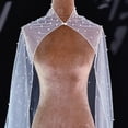 thumbnail image 4 of Pearl Accented Bridal Cape, Long Mesh Arm Cover Wrap, One Size, 4 of 7