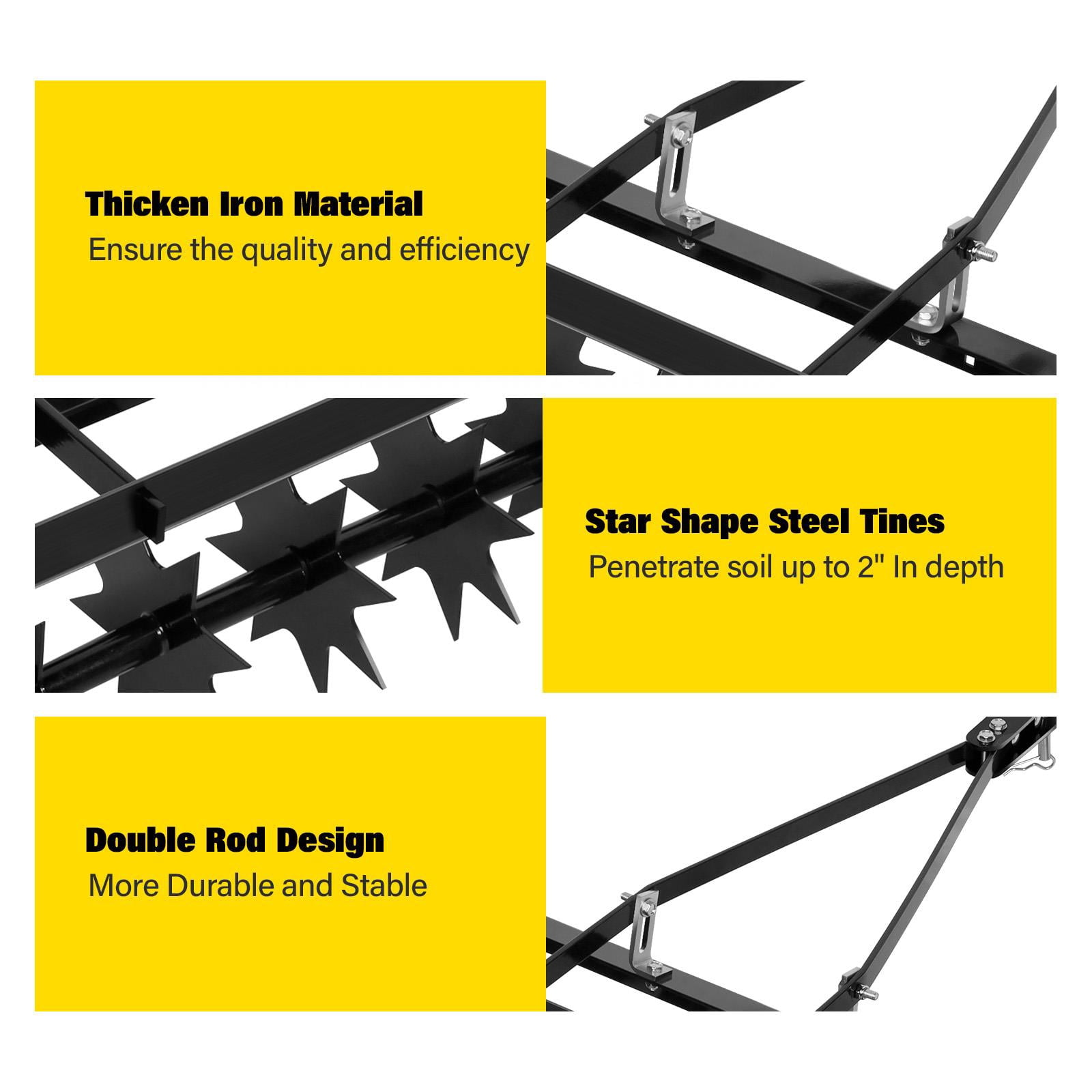 Zhuotong Seeutek 23 Inch Tow-Behind Lawn Aerator | Heavy-Duty Spike Roller with Star-Shaped Tines, 2" Deep Soil Penetration, Suitable for Garden, Yard & Lawn