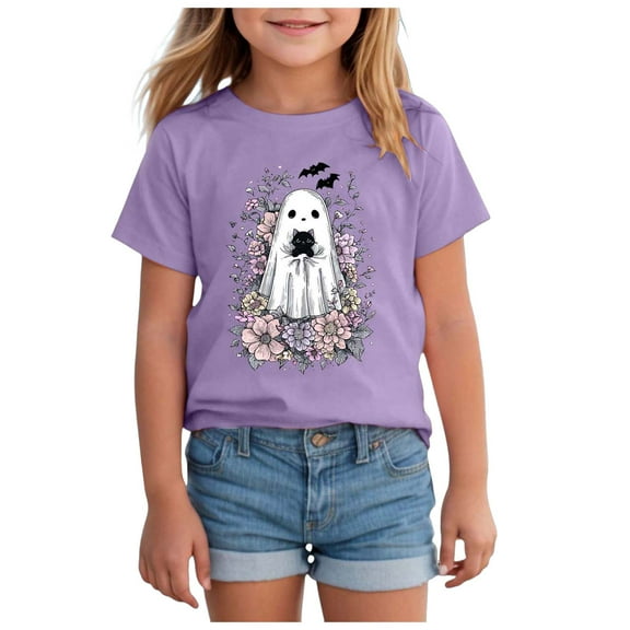 Gubotare Toddler Little Boy Girl Halloween Shirt Kid Pumpkin Face Glow in The Dark Truck Tshirt Short Sleeve Tee Top Halloween Pjs Kids (Purple,2-3 Years)