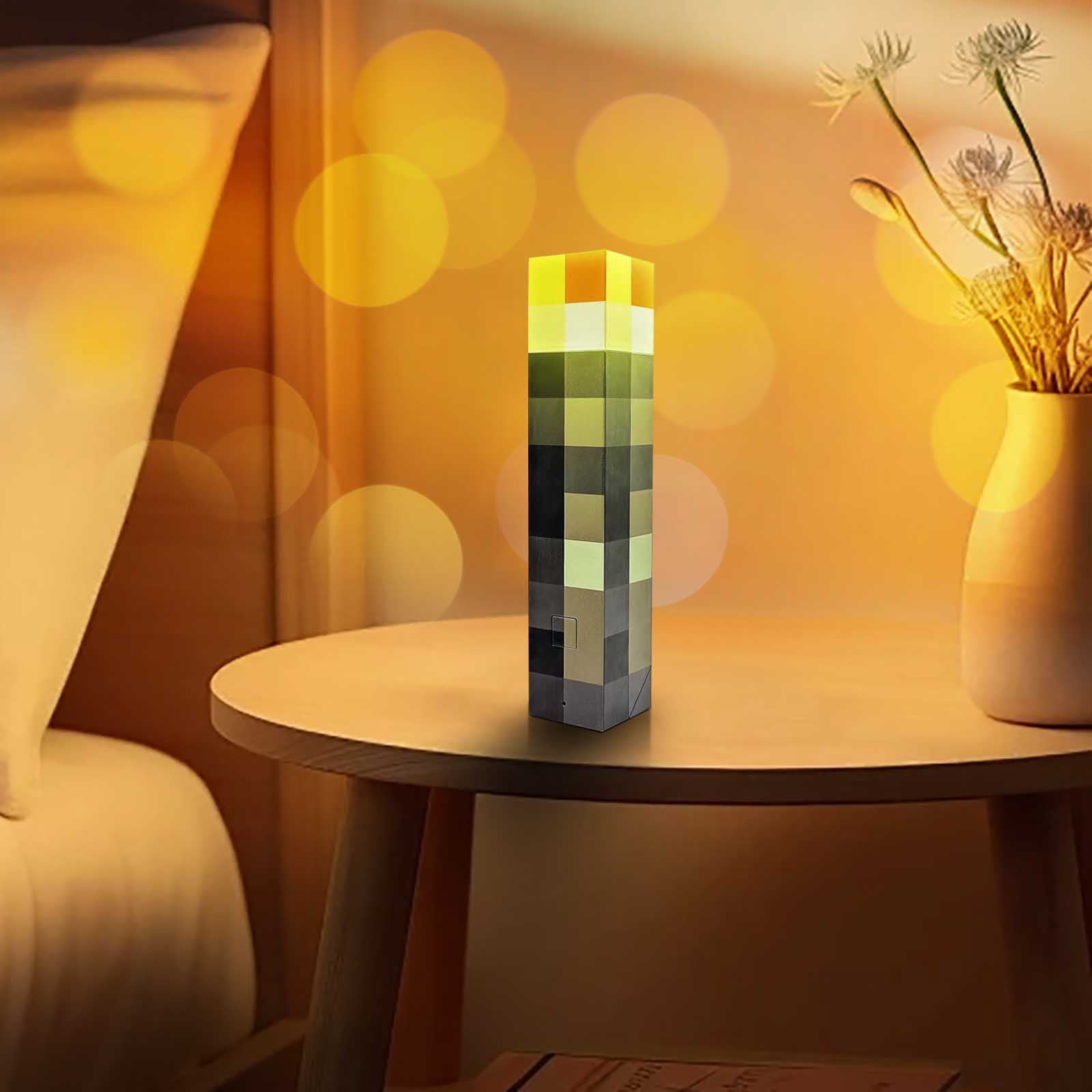 XMMSWDLA 7-Color Pixelated Light-up Wall Torch Lamp-Rechargeable Night Light Lamp,Pixelated-Mountable Table Light,Nightstand,Pixelated Themed Room Decor for Boys' Girl Bedroom Decor (11-Inch, USB )