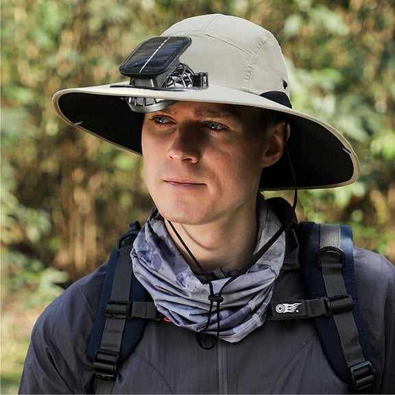 Honmine Men Women Wide Brim Sun Hats with Solar Fan Waterproof Breathable Bucket Hat Outdoor Fishing Hat for Hiking
