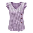 thumbnail image 4 of Miluxas Women's Gingham Plaid Sleeveless Tank Tops Button Accent V Neck Casual Loose Tunic Blouse Lightweight Summer Shirts for Daily Vacation Purple, 4 of 7