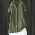 thumbnail image 2 of Camisa de lino para mujer: talla grande, manga corta, cuello en V, color liso, 2 of 4