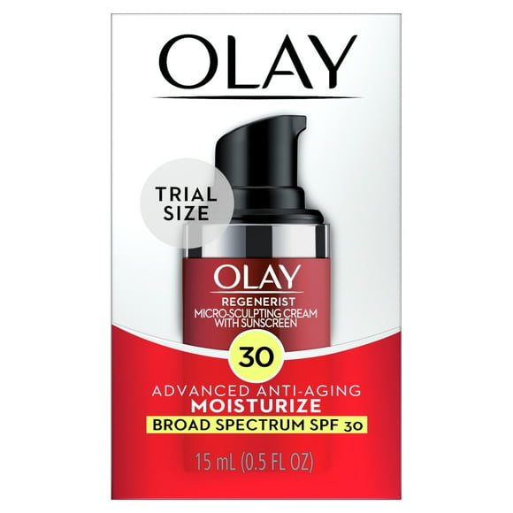 Olay Crema Hidratante Facial Regenerist Micro-Sculpting con SPF 30 para Protección Solar para Todo Tipo de Piel, Tamaño de Prueba 0.5 oz