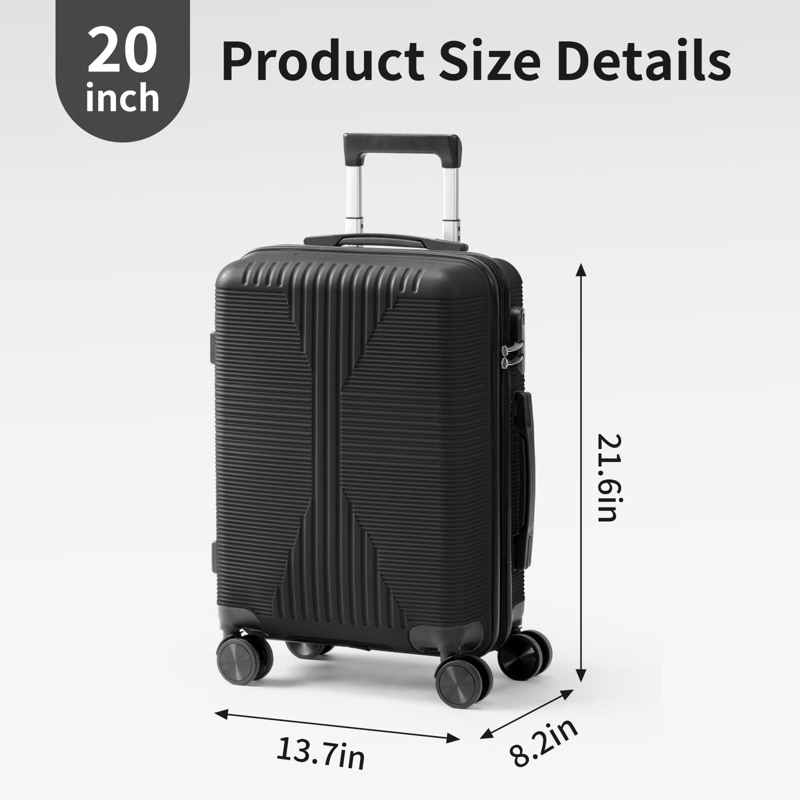 Ktaxon 20 Inch Carry-on Luggage Hardside Suitcase with 360° Spinner Wheels, Lightweight Unbreakable Travel Luggage, Black