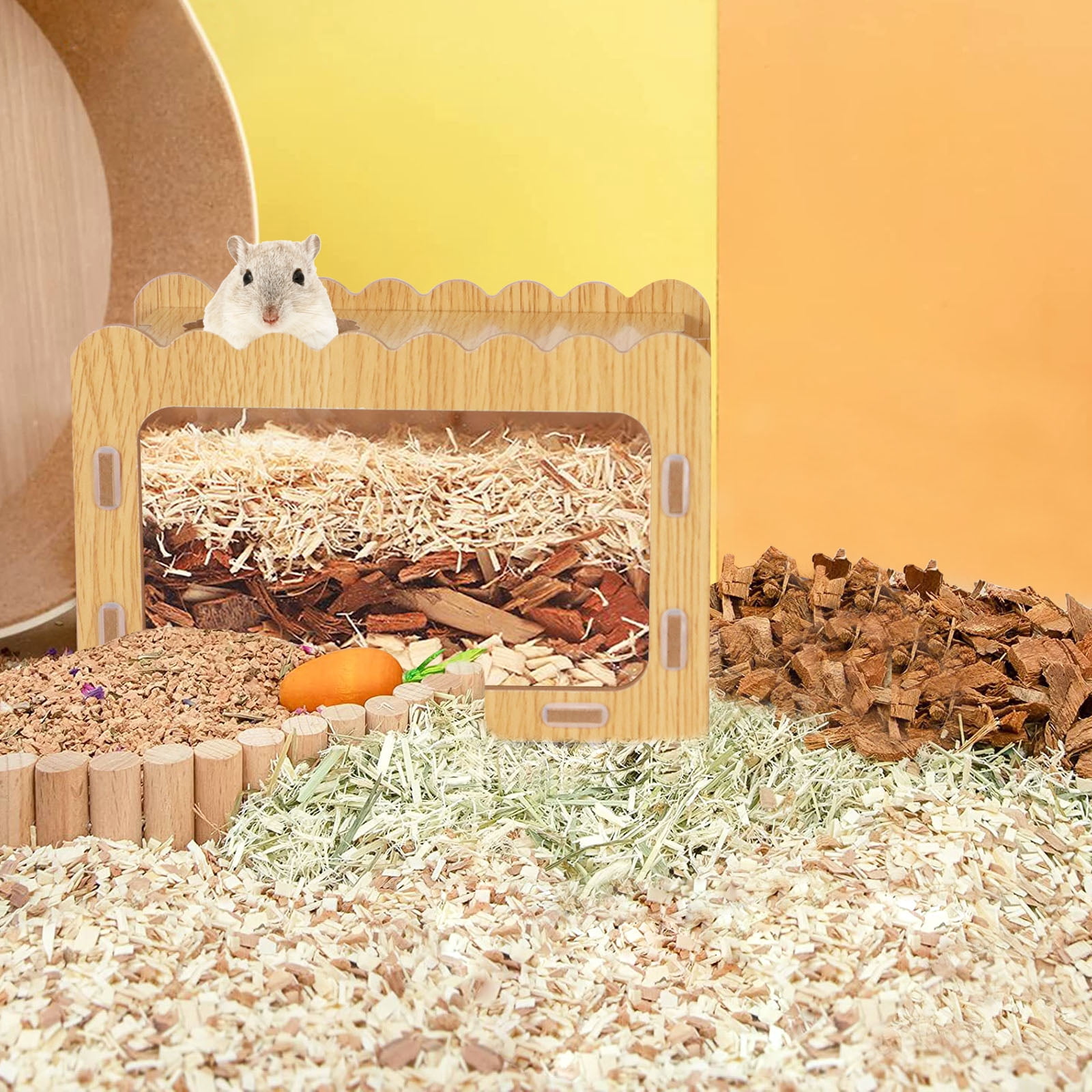 Hamster Digging Box, Visible Hamster Digging Room with Acrylic Transparent Board, Hamster Hideout and Exploration House with Climbing Ladder, Hamster Digging Wood Toy for Guinea Syrian Hamsters